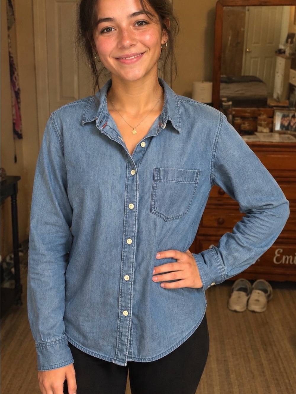 St. John's Bay Light Blue Denim Button-Down Shirt